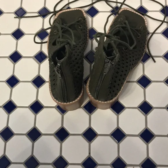 New Free People Lahaina Woven Heels Green 9 - Picture 10 of 16